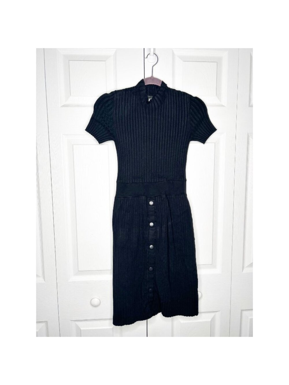 Emporio Armani Black Short Sleeve Button Front Knit Dress Women's IT 42